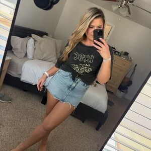 Zara Light Blue Frayed Mini Skirt